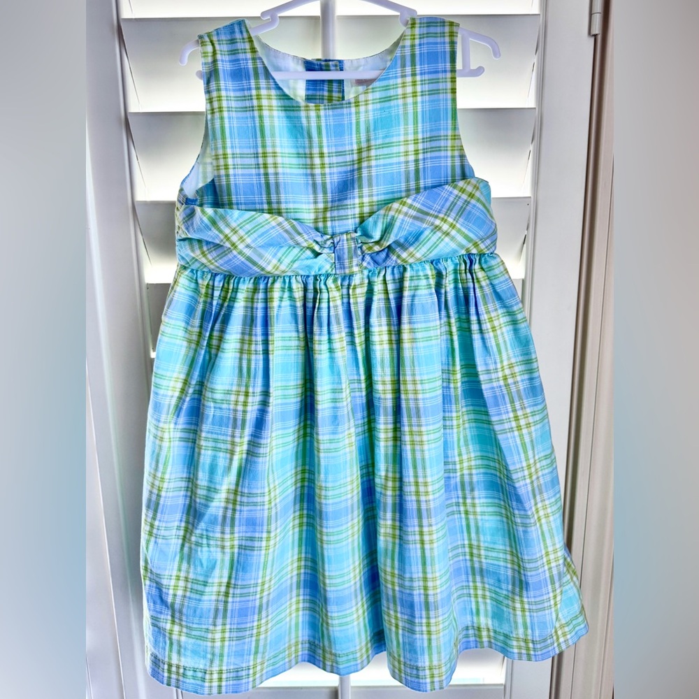 Janie and Jack Plaid Dress 3T Blue Green Bow Easter Spring Party